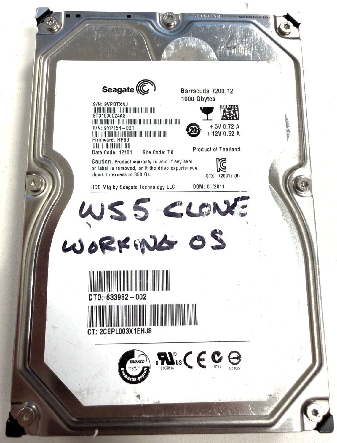 Seagate Barracuda 7200.12 1TB 7200RPM SATA HDD ST31000524AS - Tested