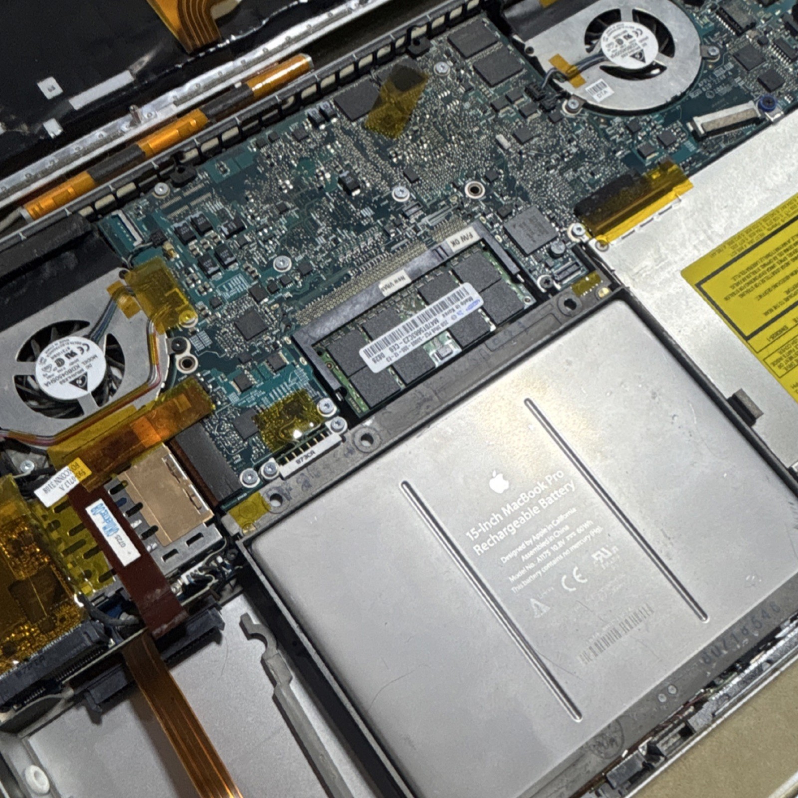 Old MacBook Pro Bottom Half, Keyboard, Logic Board, CPU & 2 Memory Modules (RAM)
