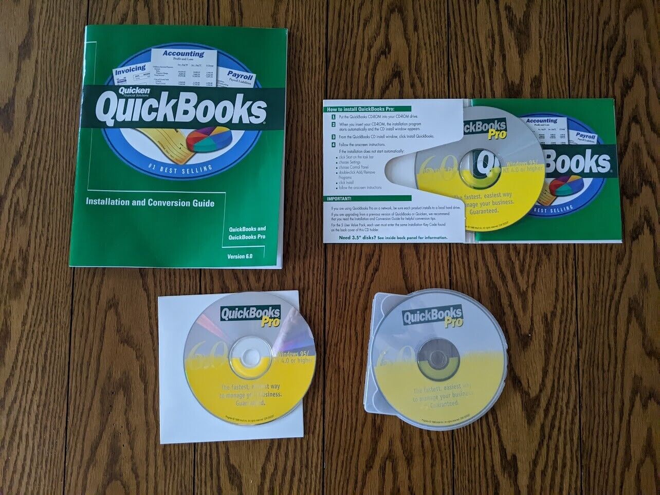 QuickBooks Pro 5 user Version 6.0 1998 3 disks 1 key code COLLECTABLE ONLY used