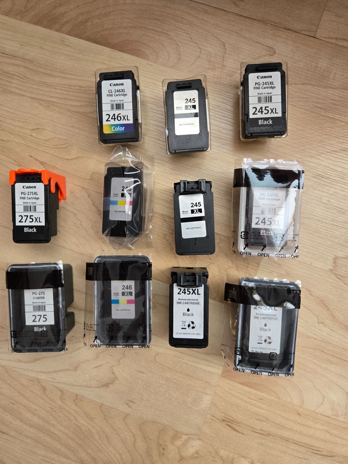 11 Empty Black & Color Canon Ink Cartridges - virgin - 245XL, 246XL, 275XL