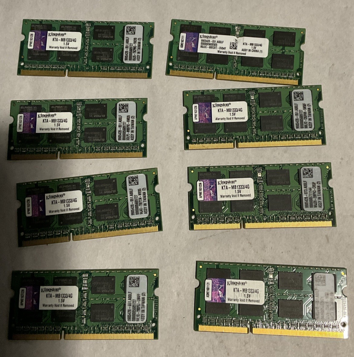 Kingston Lot Of 8 X4GB - SO-DIMM Laptop Memory Lot (Total 32GB)