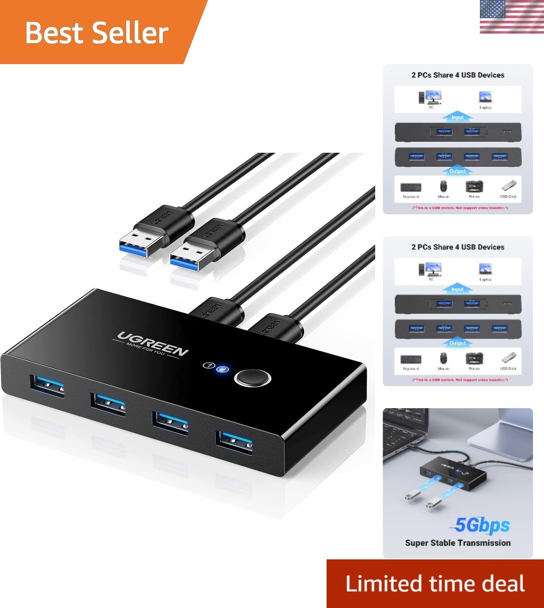 Compact USB 3.0 Switcher with One-Button Control for Seamless Device Sharing