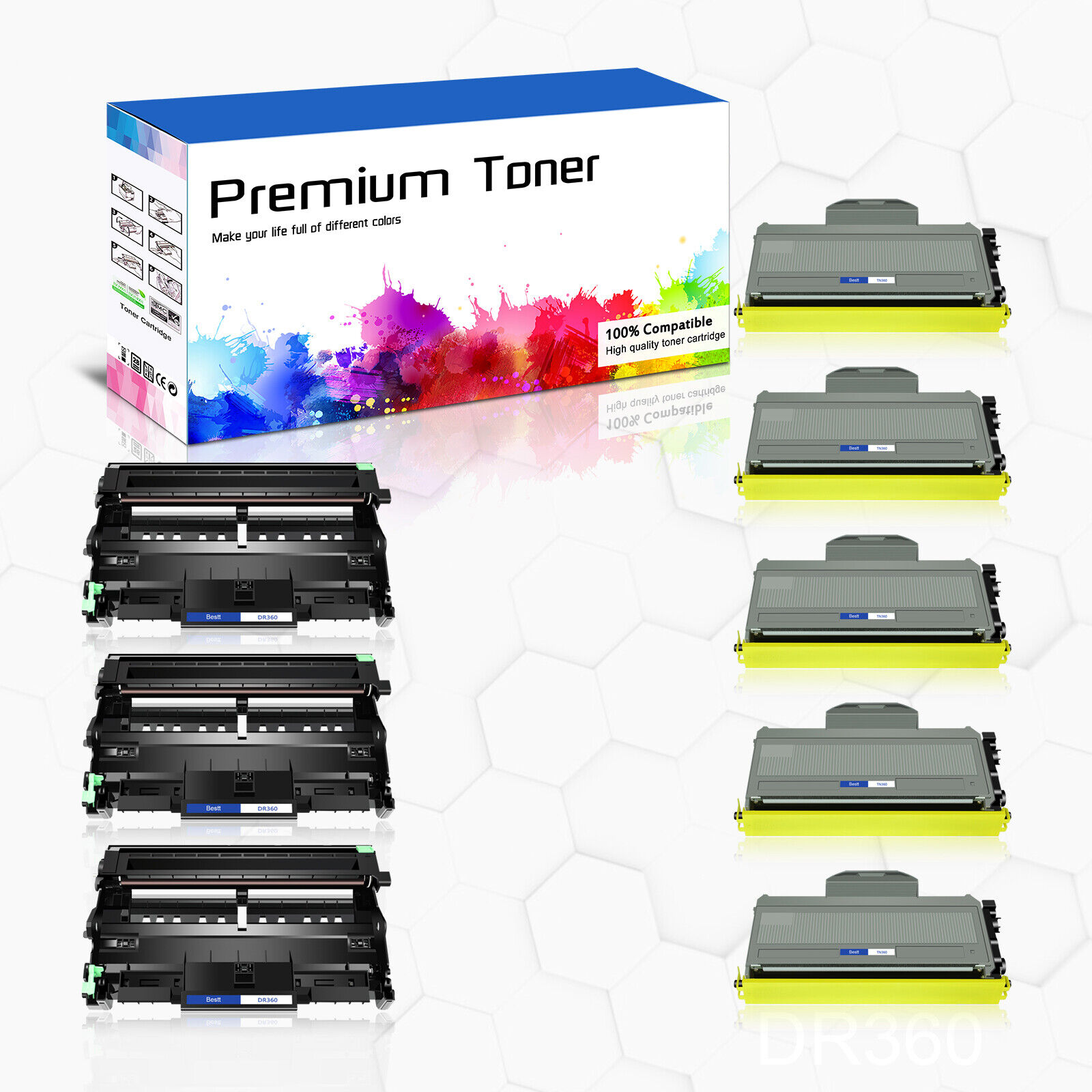 5x TN360 Toner + 3x DR360 Drum Compatible for Brother DCP-7040 MFC-7320 HL-2150N