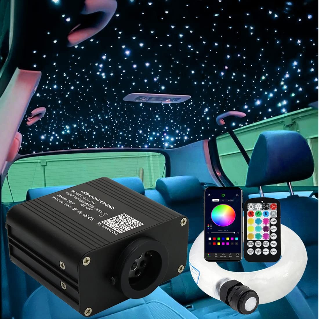 16W Twinkle Sound Activated Fiber Optic Starlight Headliner Kit - 500pcs, 9.8ft,