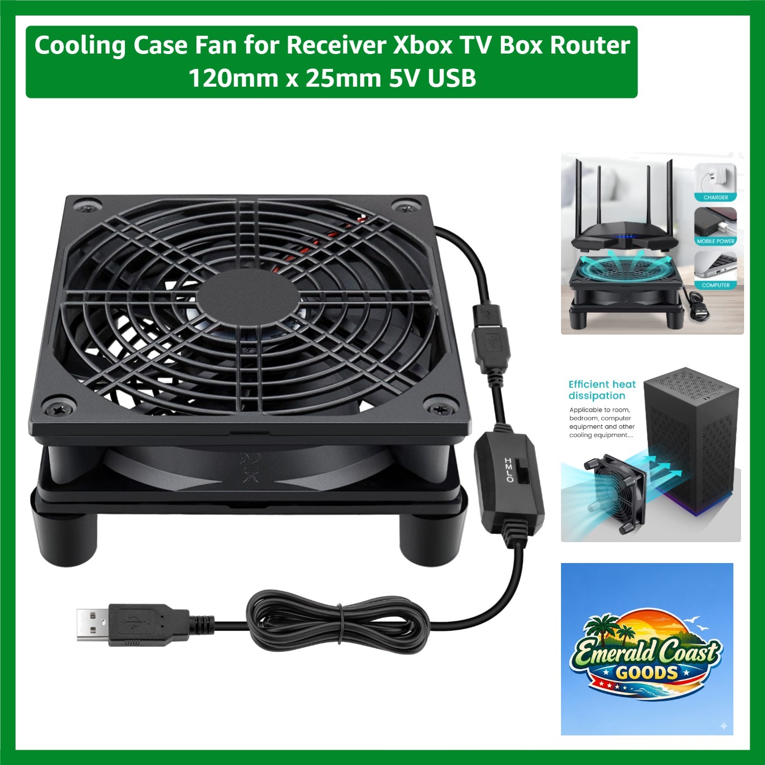 Cooling Case Fan for Receiver Xbox TV Box Router 120mm x 25mm 5V USB