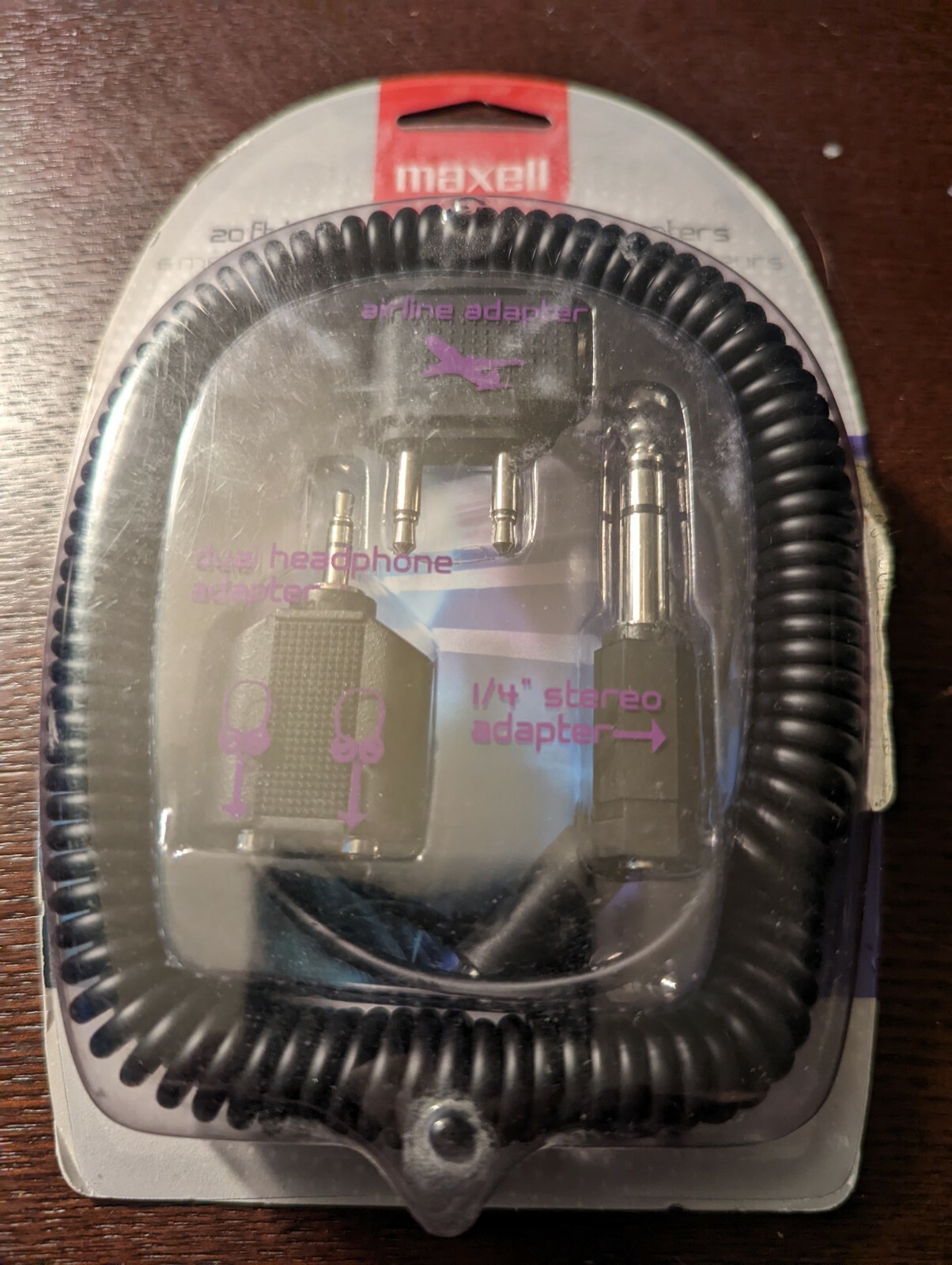 Maxell 20 ft Headphone Cord w/ Adapters New Factory Sealed