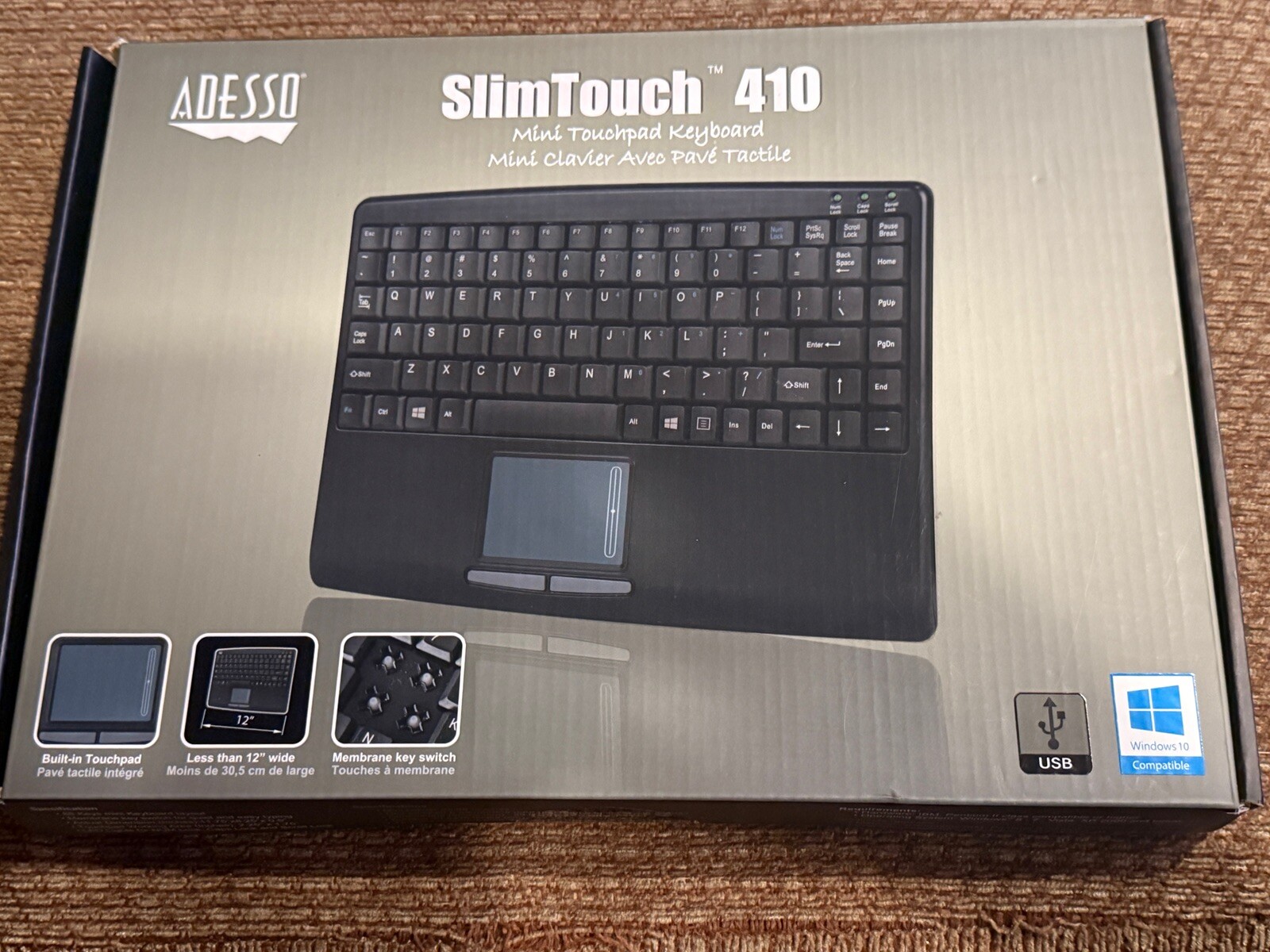 Adesso AKB-410UB SlimTouch 410 Wired Mini Touchpad Keyboard Black USB New Sealed