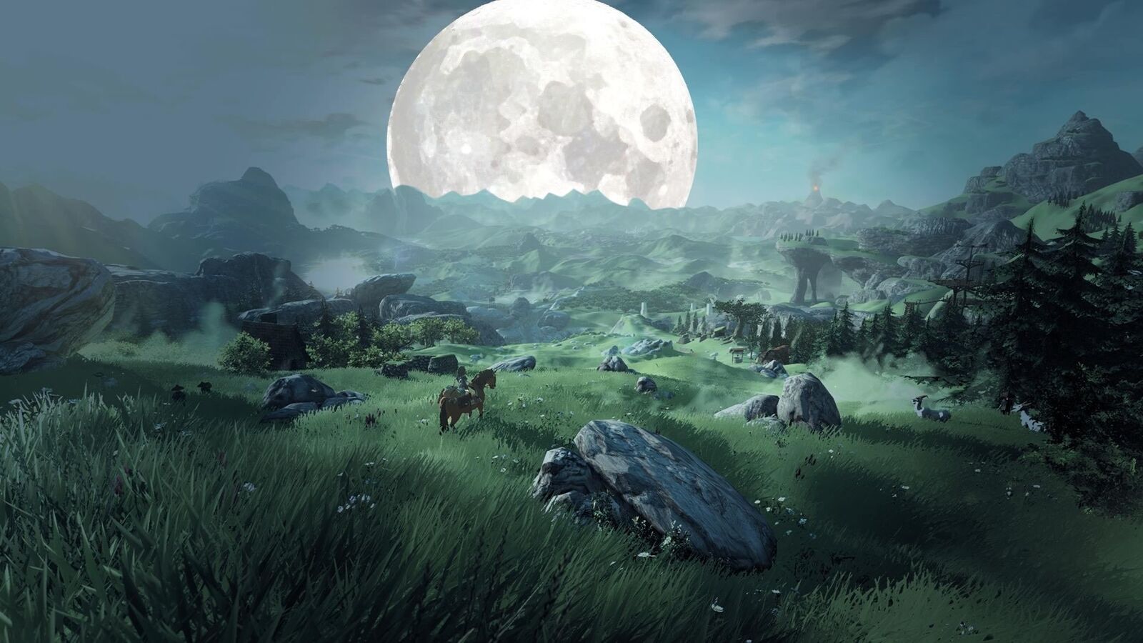 Landscape fantasy art painting the legend of zelda moon Custom Gaming Mat Desk