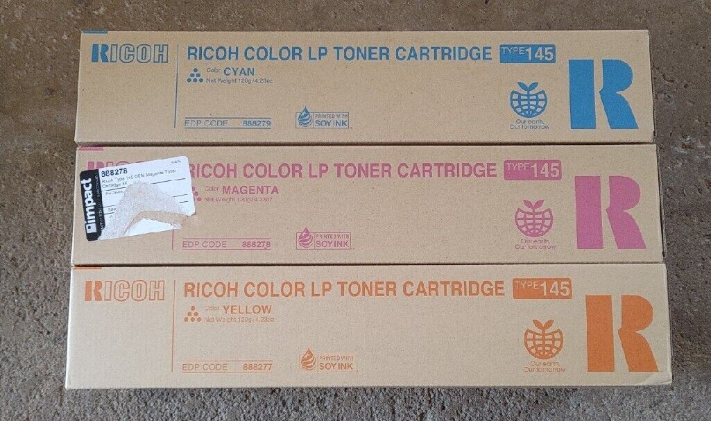 New Genuine Ricoh  Set X3 C/M/Y Color LP Toner Cartridge Type 145