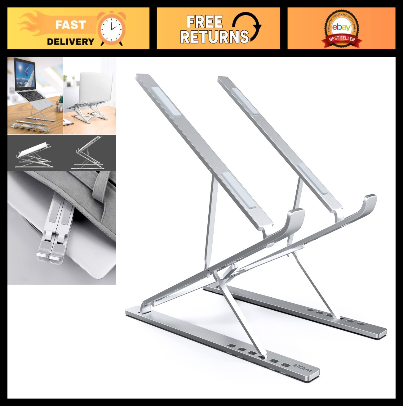 Adjustable Portable Aluminum Laptop Stand for 10" - 17" Laptops & Tablets