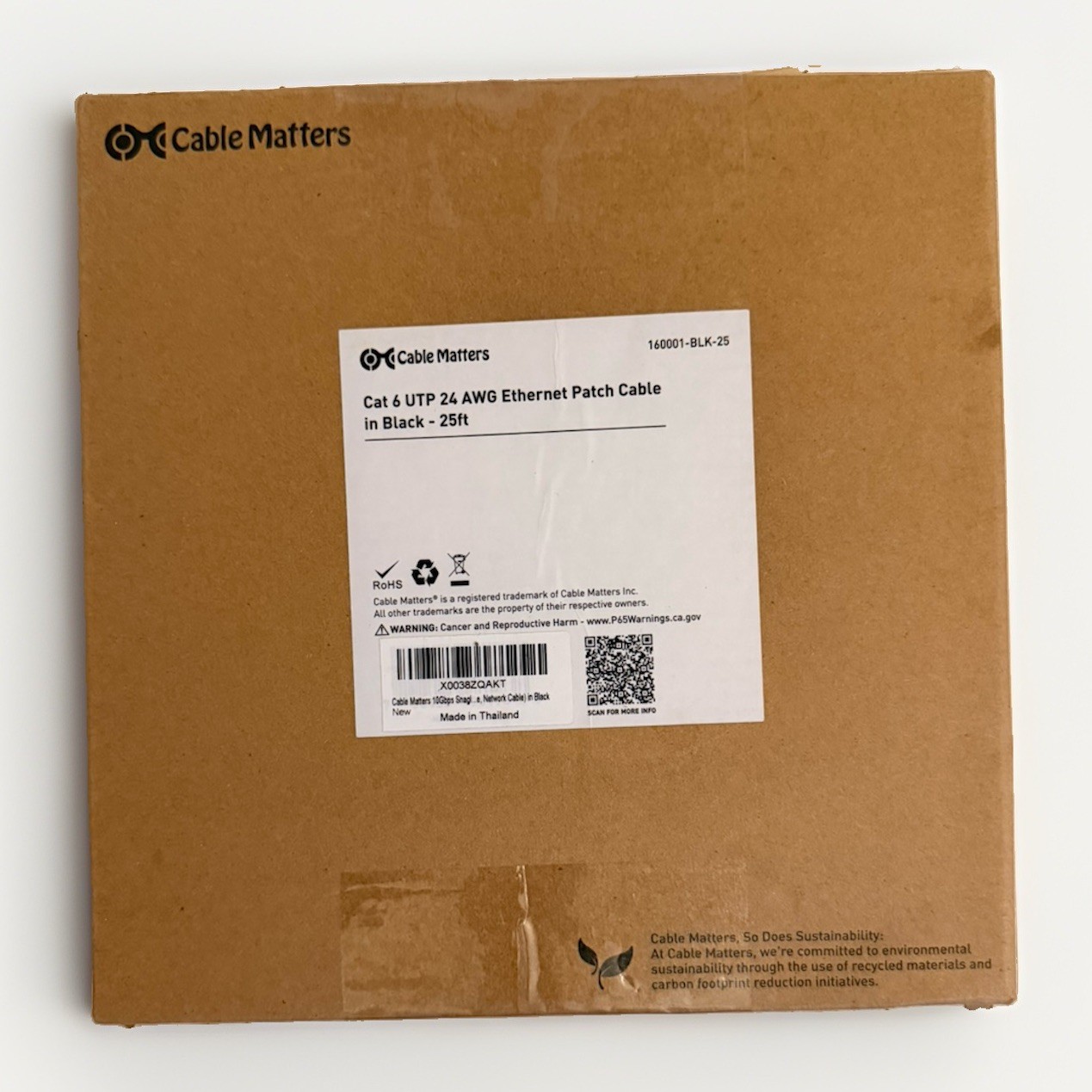 Cable Matters UTP 24AWG 10Gbps Cat 6 Ethernet Patch Cable 20 ft (Black