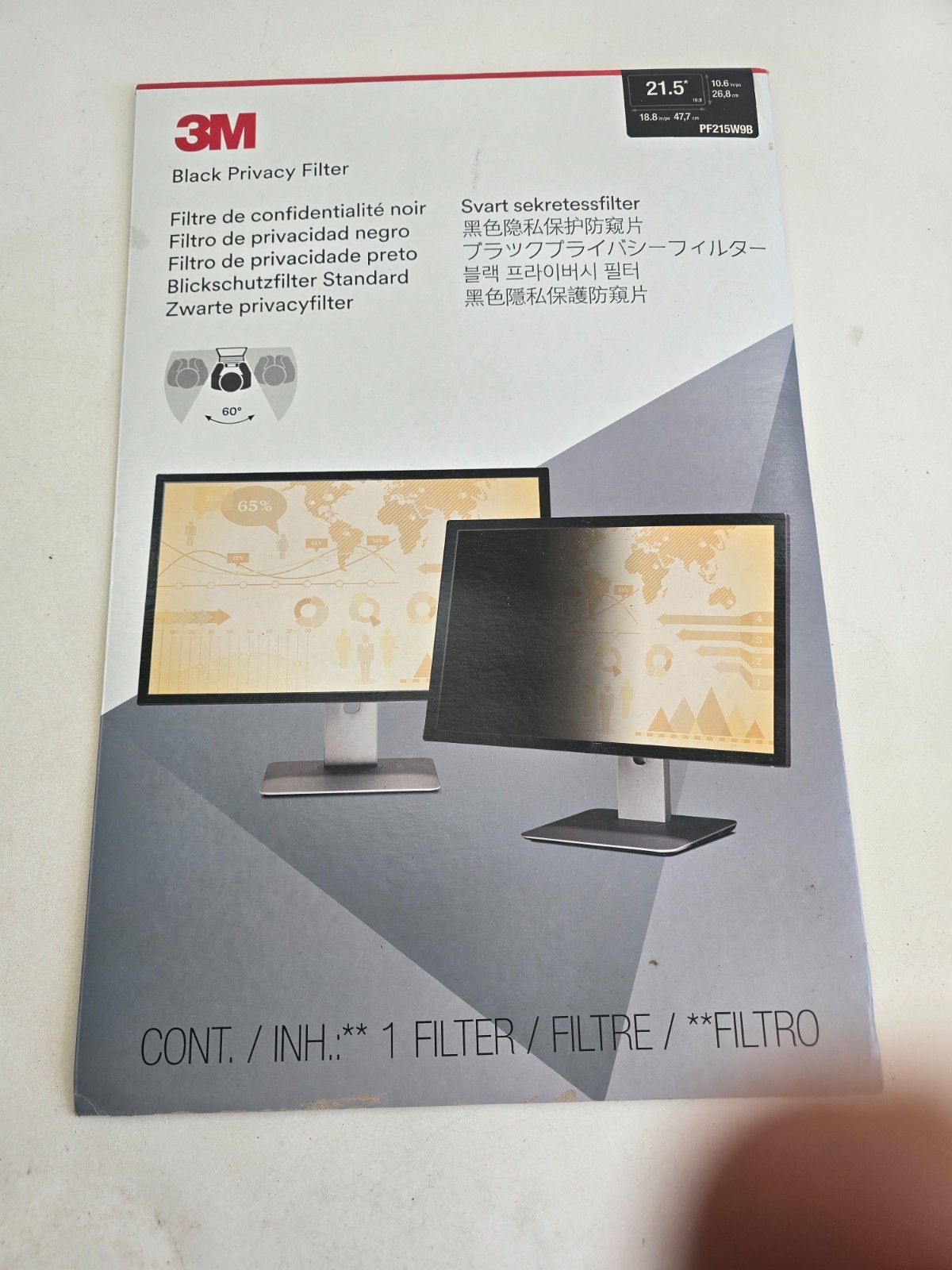3M PF215W9B Privacy Filter 21.5" Widescreen Monitor 16:9 Black NEW SEALED