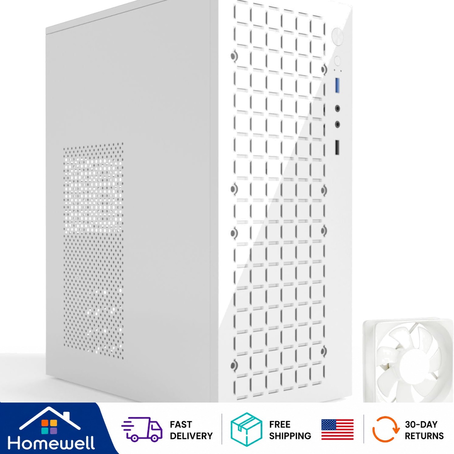Sleek White Micro ATX Case - High Airflow Design with Multiple Fan Support
