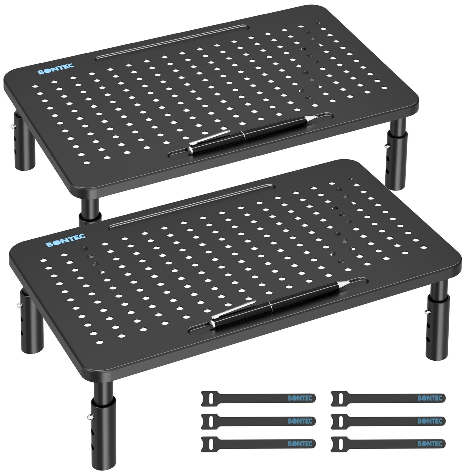 BONTEC Monitor Stand 2 Pack Height Adjustable Metal Riser with 2 Pack, Black