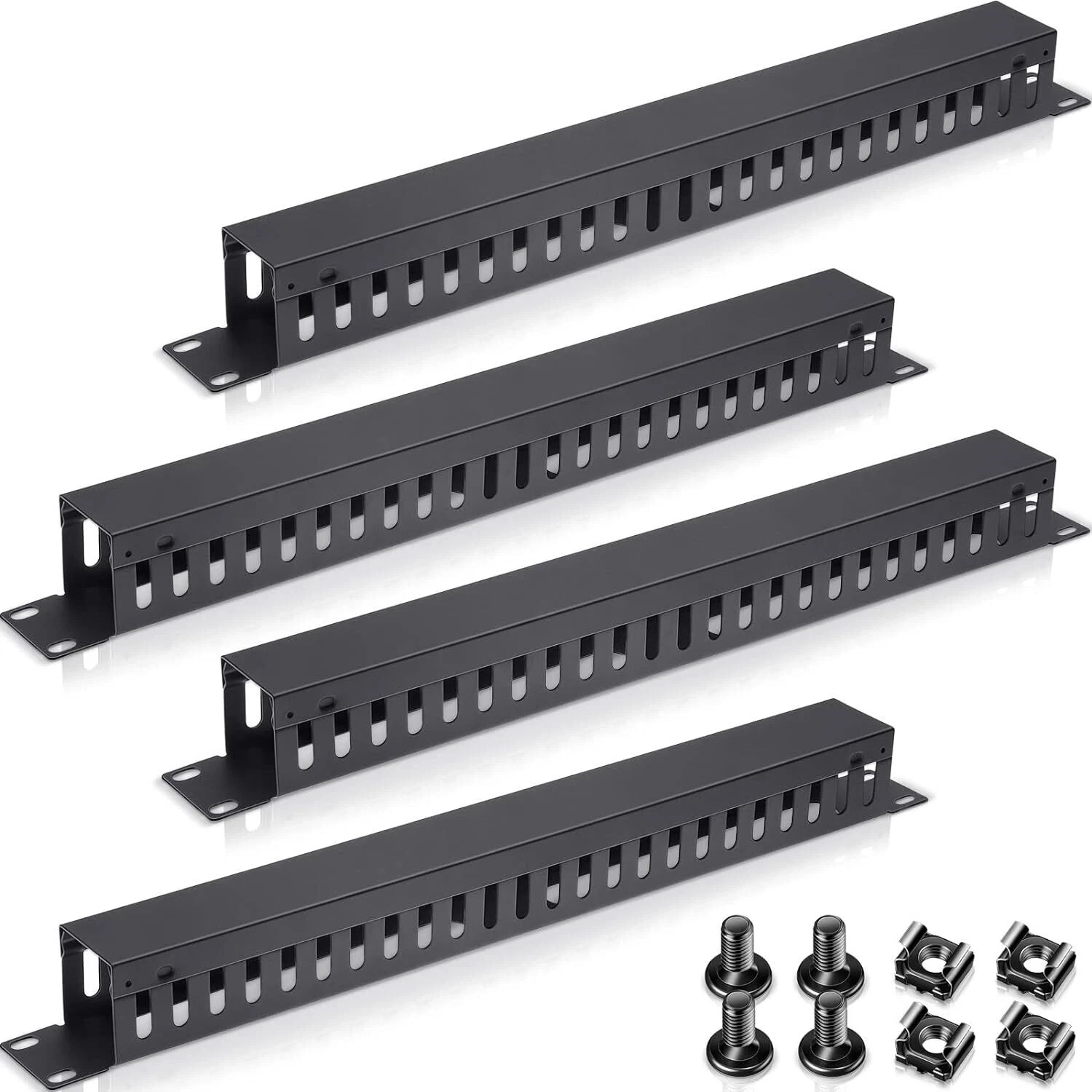 4 Pack 1U 19 Inch Cable Manager 24 Slot Horizontal Rack Mount Wire Management