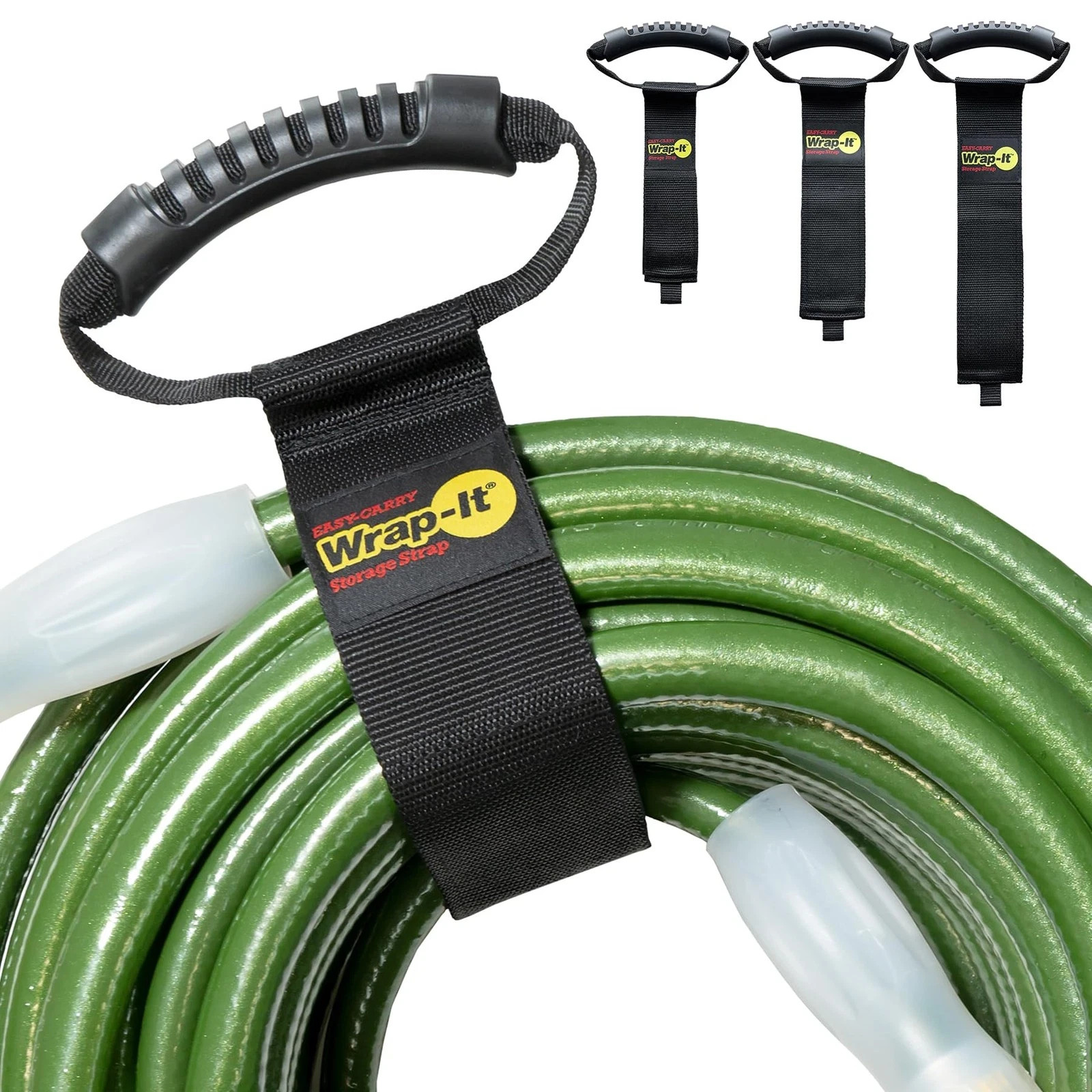 Wrap-It Storage 3pk Black Easy-Carry Hook Loop Straps for Hose, Cord Cable