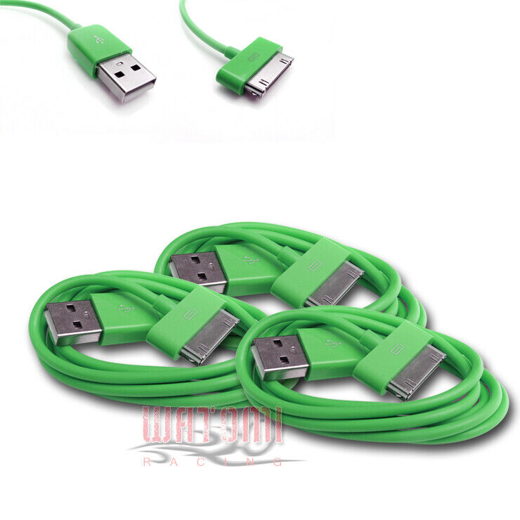 3PCS 6FT USB SYNC DATA POWER CHARGER CABLES IPAD IPHONE IPOD CLASSIC NANO GREEN