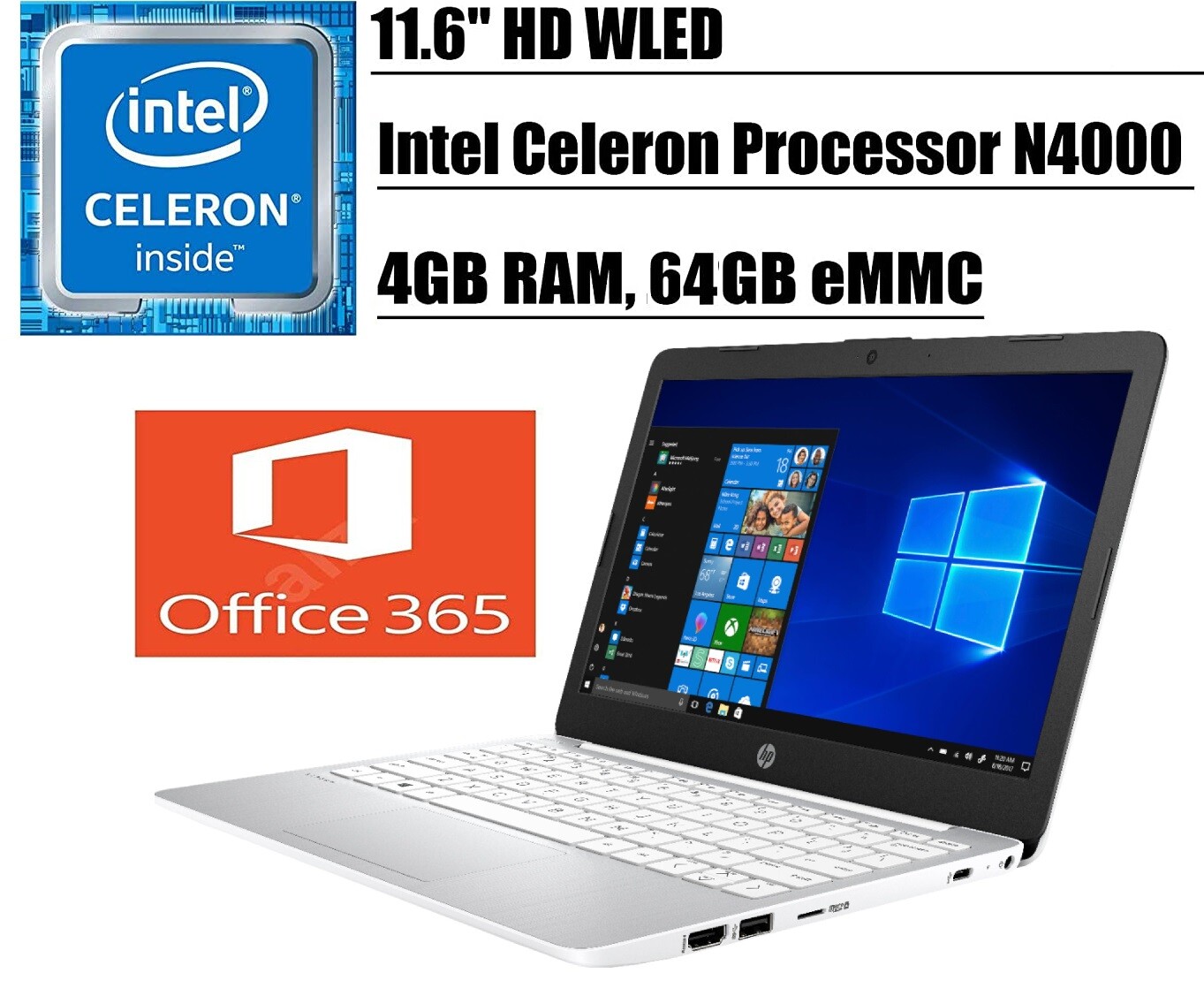 🔥NEW HP Stream 11.6" HD Intel Celeron N4000/4GB/64GB eMMC+1 Yr MS Office 365🔥