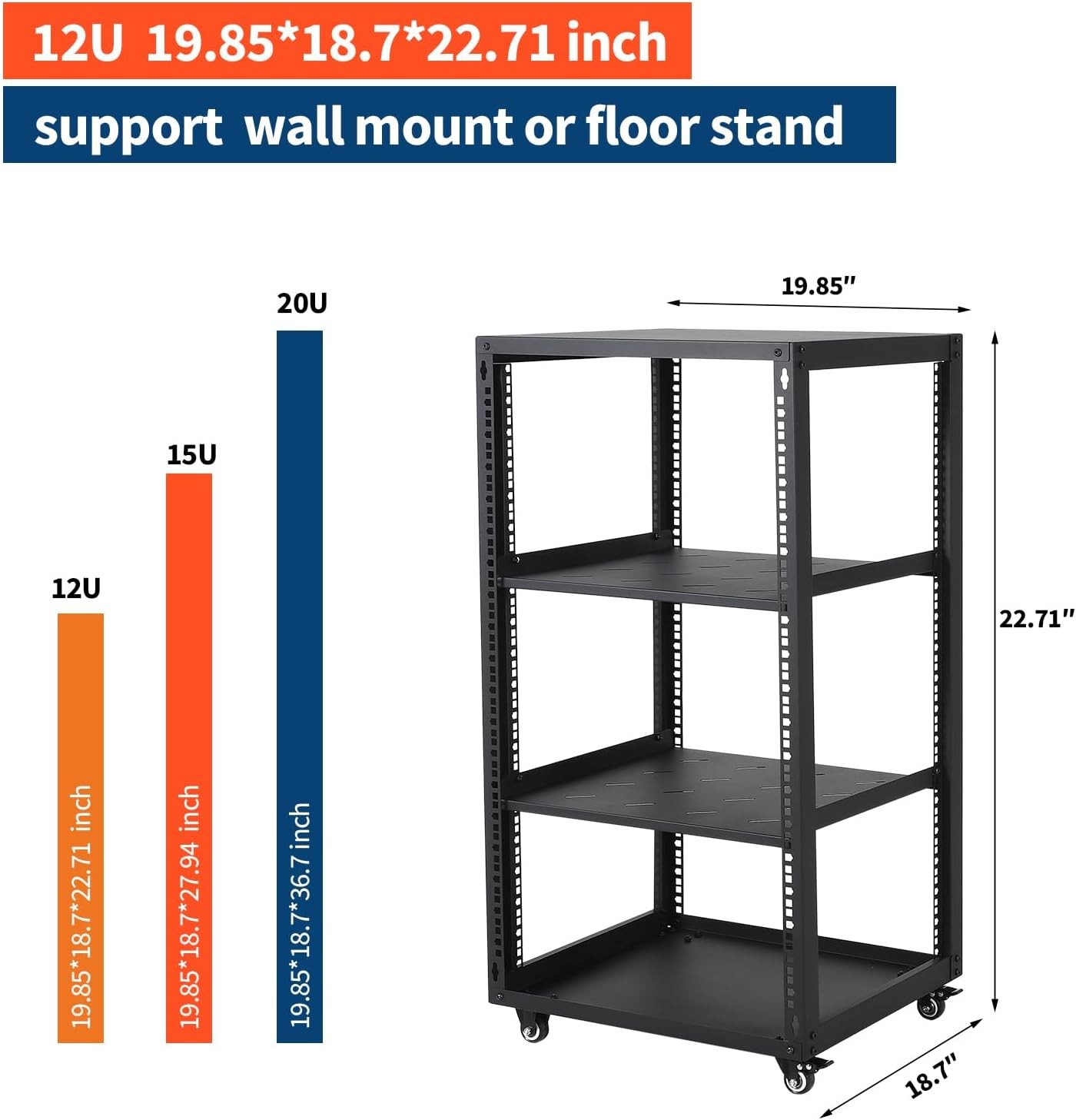 12U 15U 20U Open Frame Network Rack for IT & AV Gear Floor Standing Wall Mount