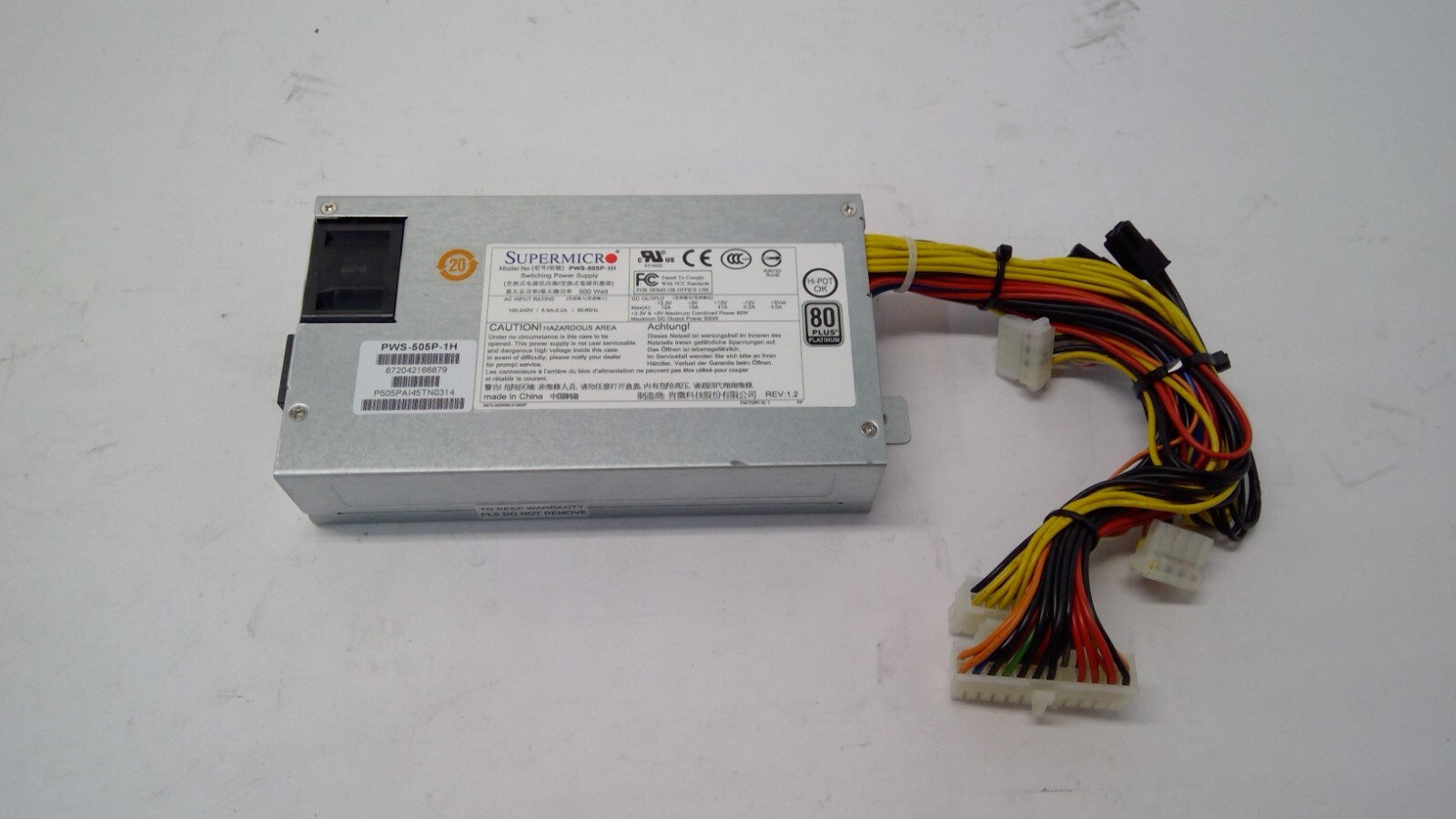 Supermicro PWS-505P-1H 1U 500W Multi-output, Platinum Level W/ PMbus 24pin