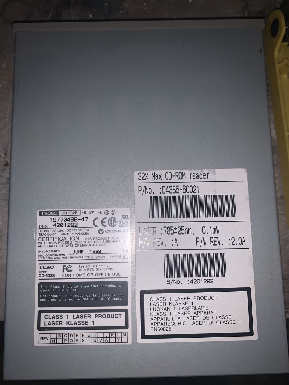 HP D4385-60001 32X Internal CDROM Drive Teac CD-532E D4385-60021