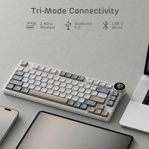 RK ROYAL KLUDGE N80 LOW PROFILE MECHANICAL KEYBOARD W/SMART DISPLAY -  SANDY