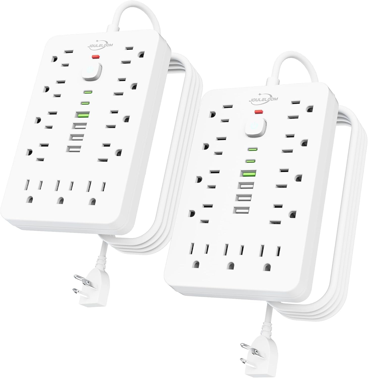 JouleLoom 2-Pack 5ft Surge Protector Power Strip 11 Outlets 6 USB (2 USB-C)