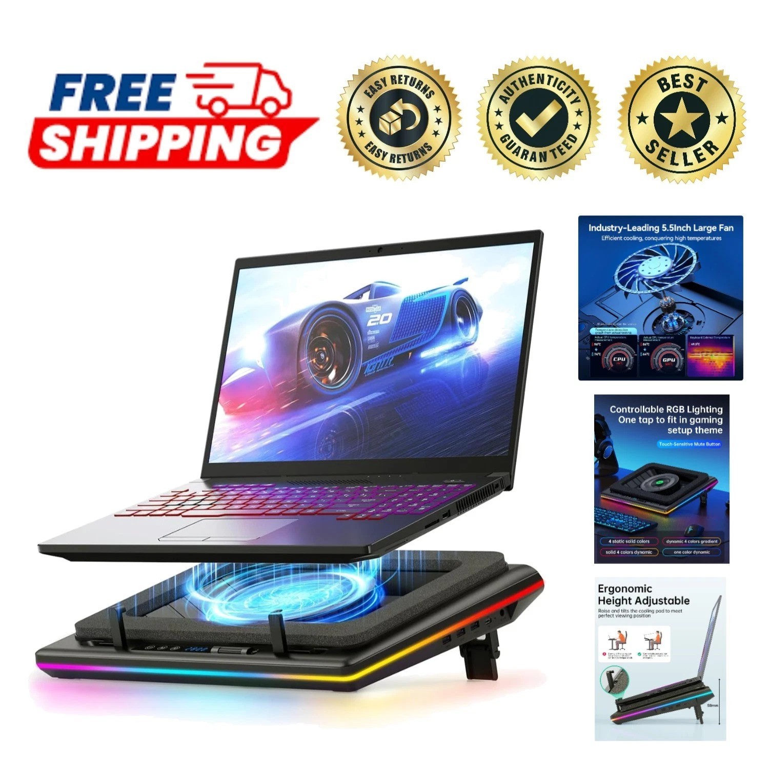 V12 Turbo Fan Laptop Cooling Pad - Adjustable Speed & Touch Control Design