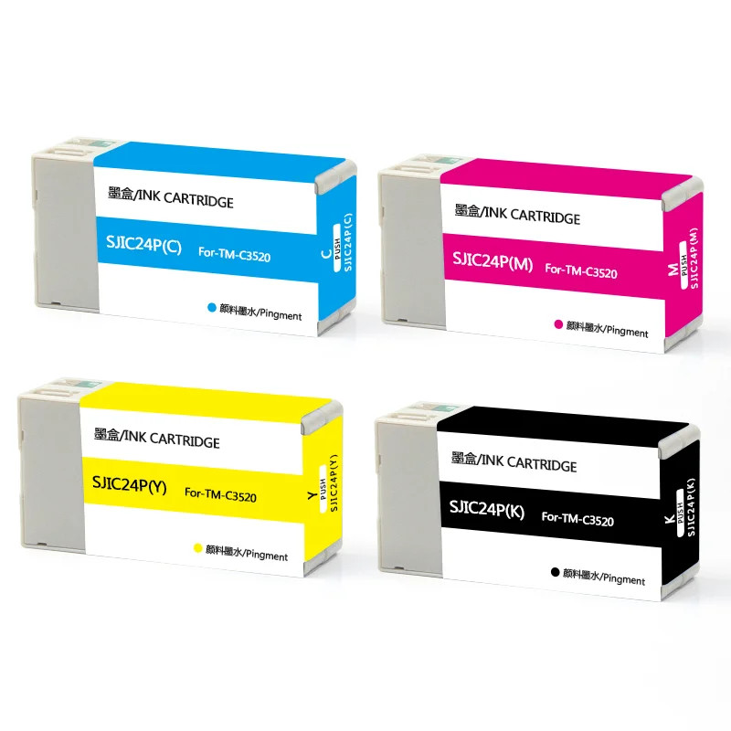 SJIC24P Ink Cartridge With Pigment Ink for Epson TM-C3500/3520 Printer 1set