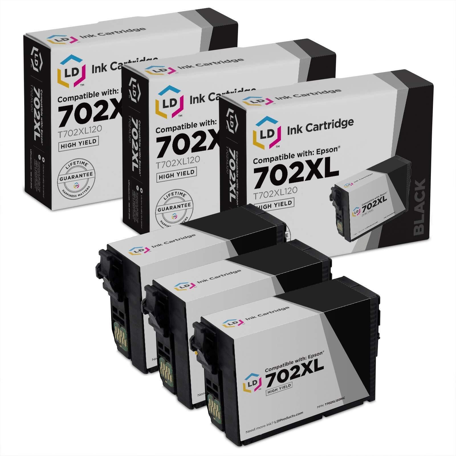 Reman Replacements for Epson 702 HY T702XL120 702xl Ink Cartridges (Blk, 3-Pk)
