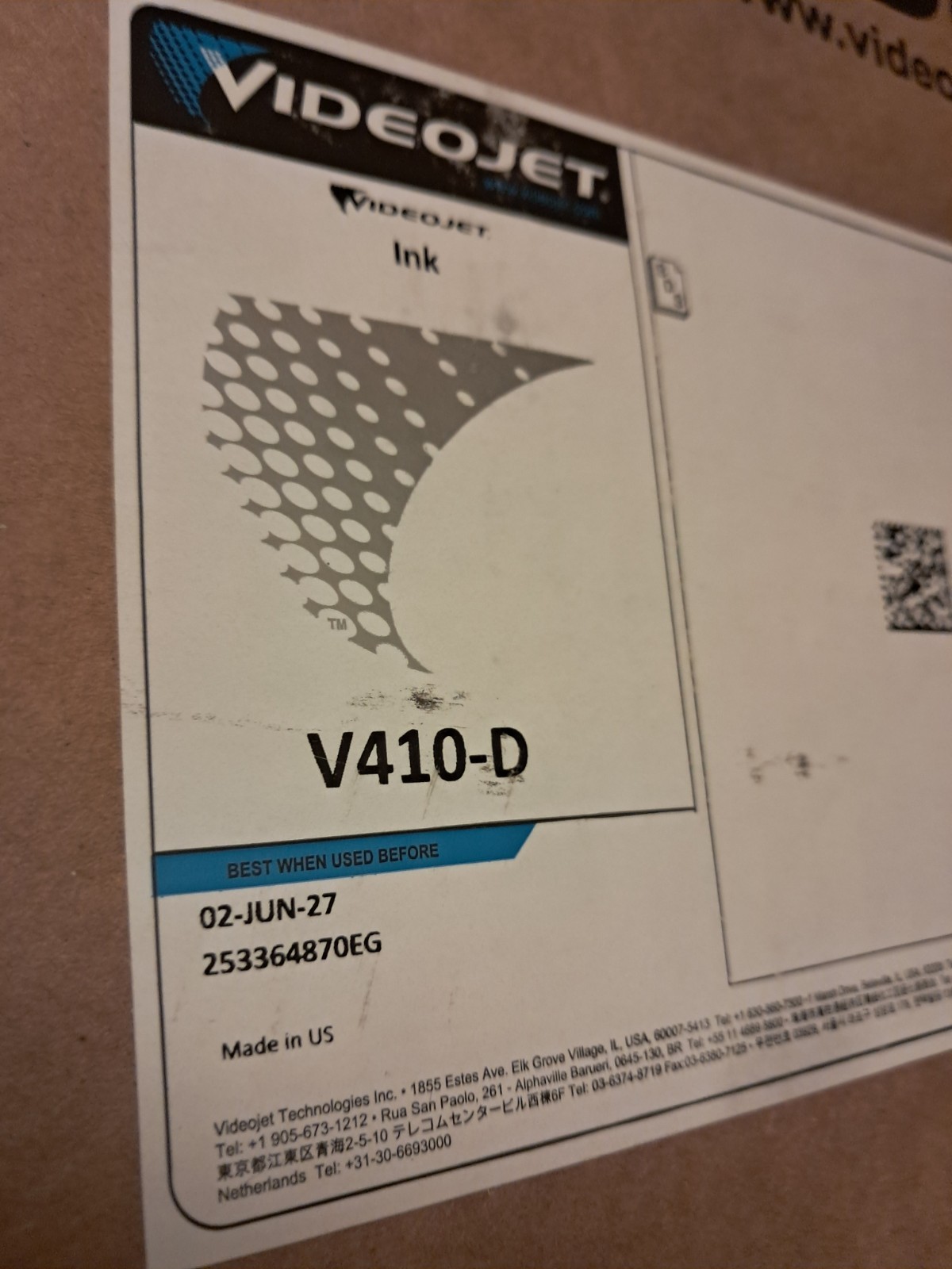New VideoJet V410-D Ink Cartridge 06/27 Expiration Date case of 6