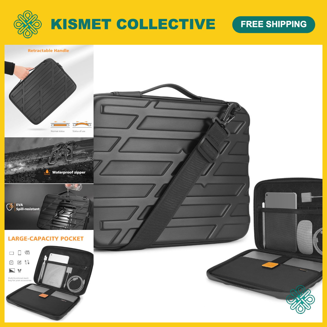 16" Laptop Sleeve Case - Shockproof Hardshell Bag with Handle for MacBook & Dell