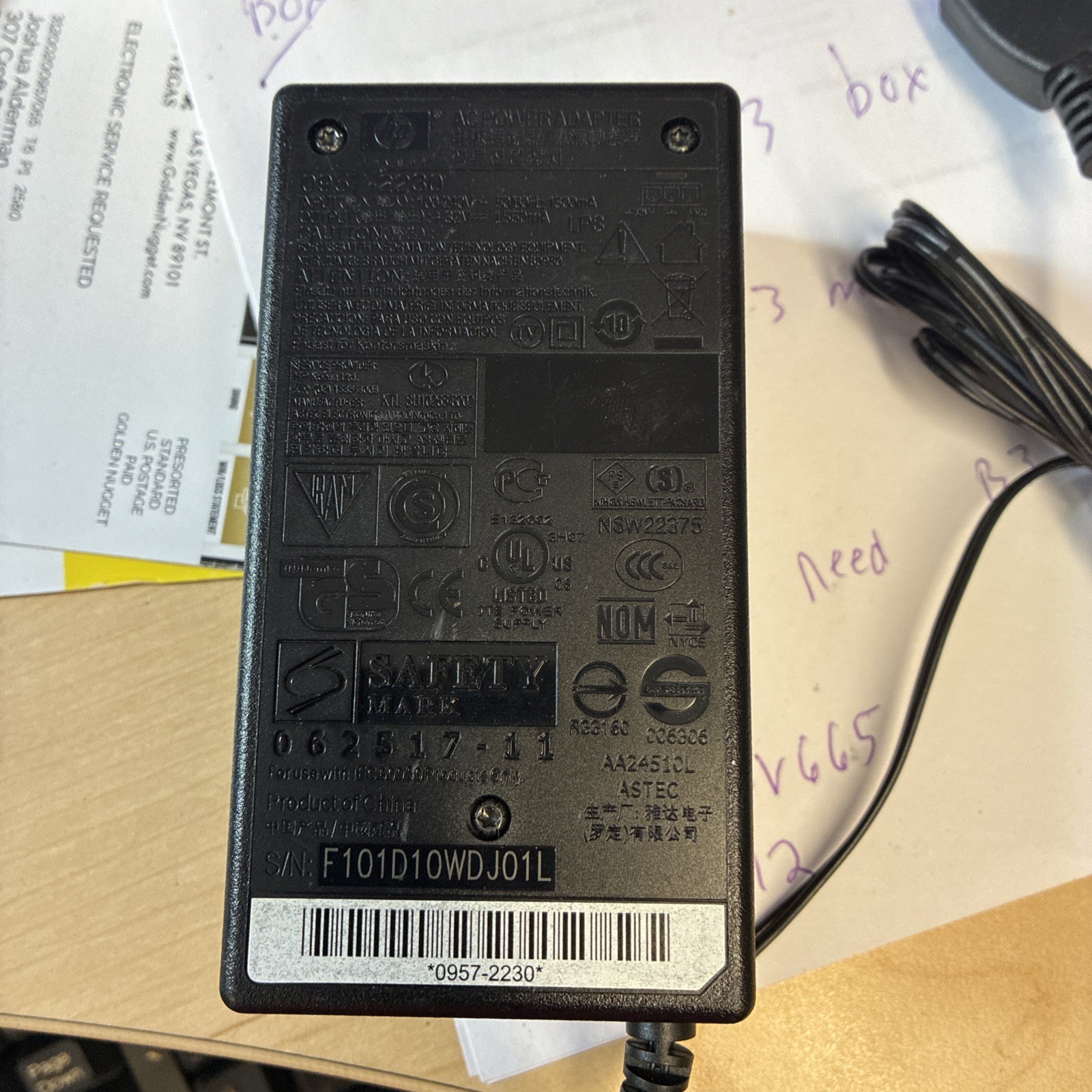 OEM HP 0957-2230 Printer AC Power Adapter Cord 32V 1560mA Genuine Supply