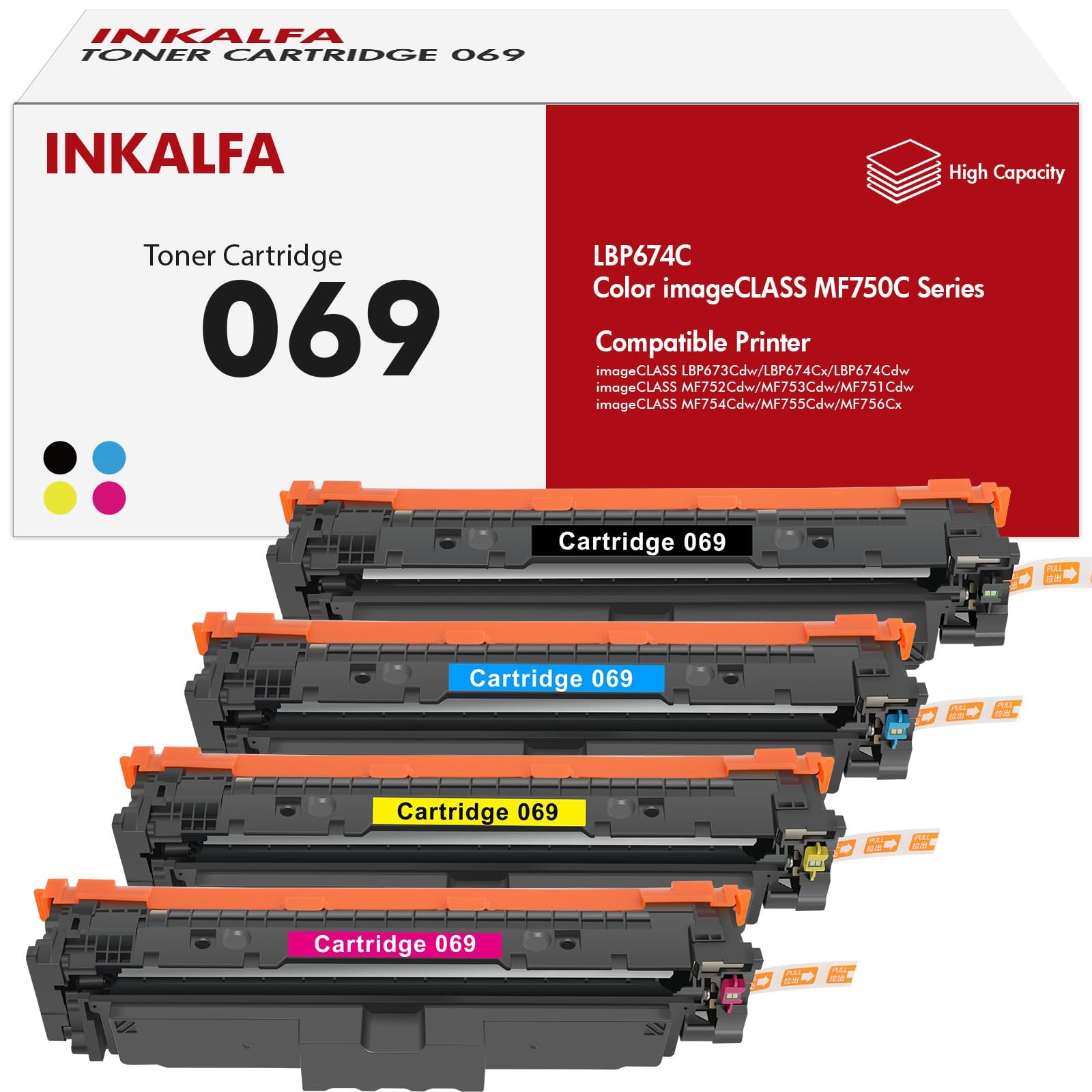 4 Pack 069 069H Compatible Toner Set for Canon MF753Cdw MF751Cdw LBP674Cdw