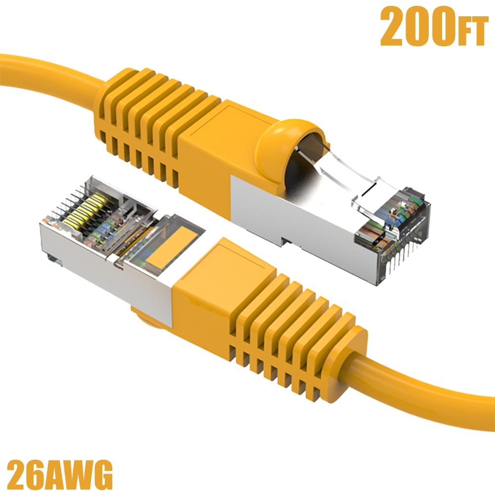 200FT Cat5e RJ45 Network LAN Ethernet FTP Cable Shield Copper Wire 26AWG Yellow