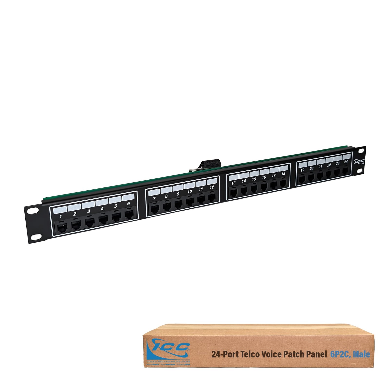 Voice 6P2C Telco Patch Panel with 24 Ports, Rear Male Telco/Amphenol Connecto...