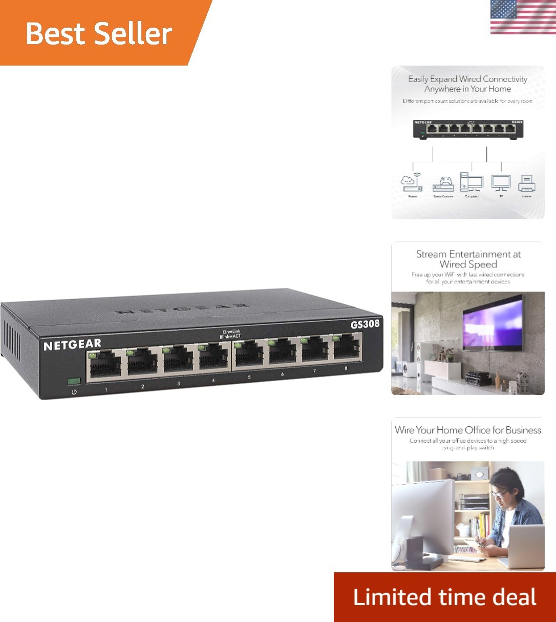 Versatile 8-Port Gigabit Ethernet Switch – Plug-and-Play with Rugged Metal Case