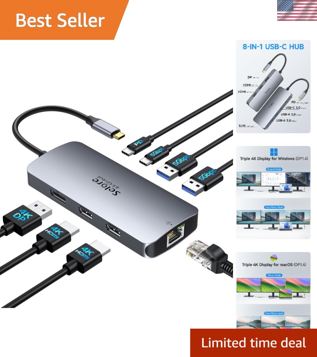 Versatile USB C Docking Station for Laptops - Dual HDMI & Ethernet Connectivity