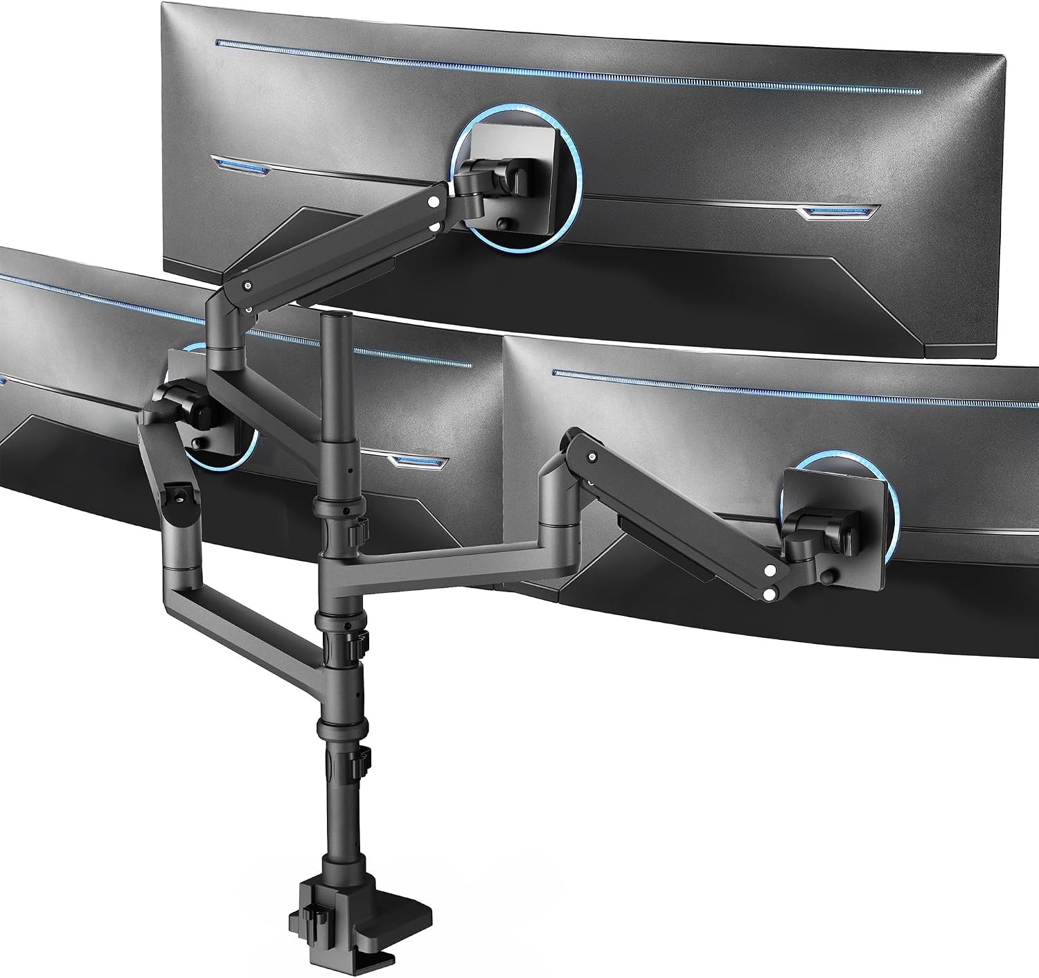 Pneumatic Arm Triple Ultrawide Monitor Extra Tall Desk Mount for Up to 49 inch