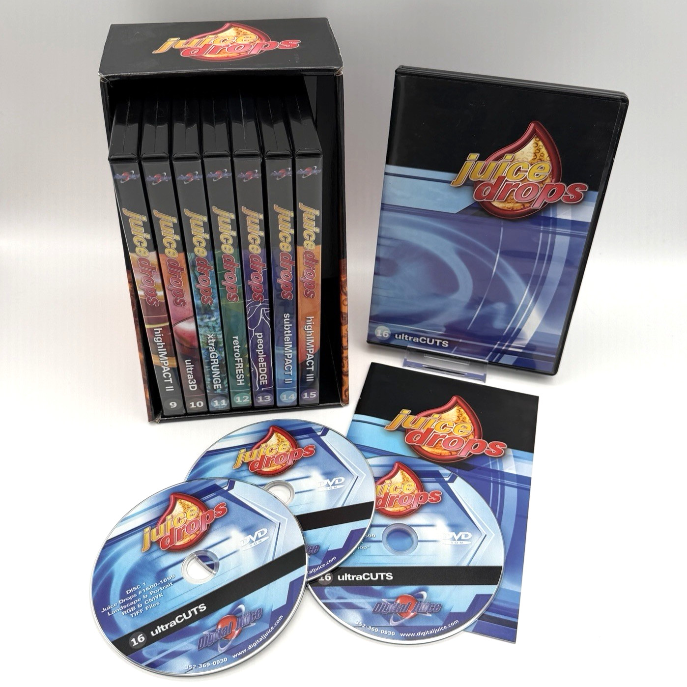Digital Juice Drops Sets 9-16 Layered Photoshop Files & TIFFS ~ 3 Discs Per Set