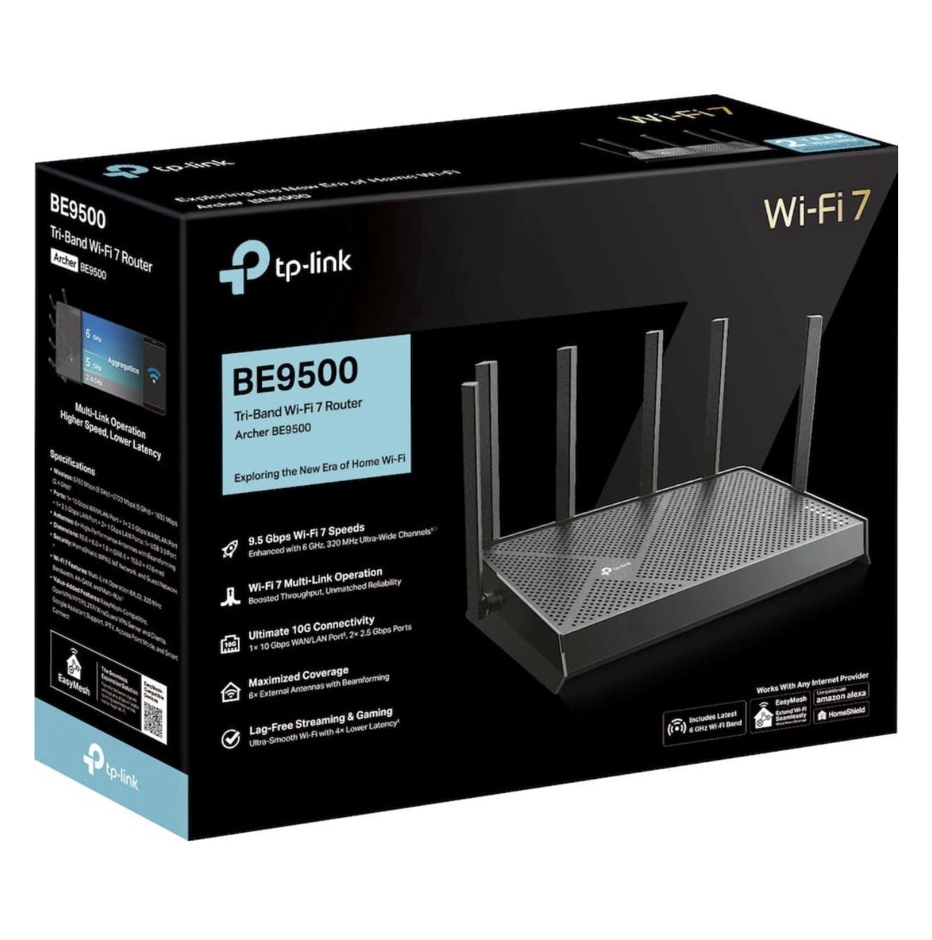 TP-LINK Archer BE9500 Tri-Band Wi-Fi 7 Router 9500Mbps 10Gbps 4-Port Black