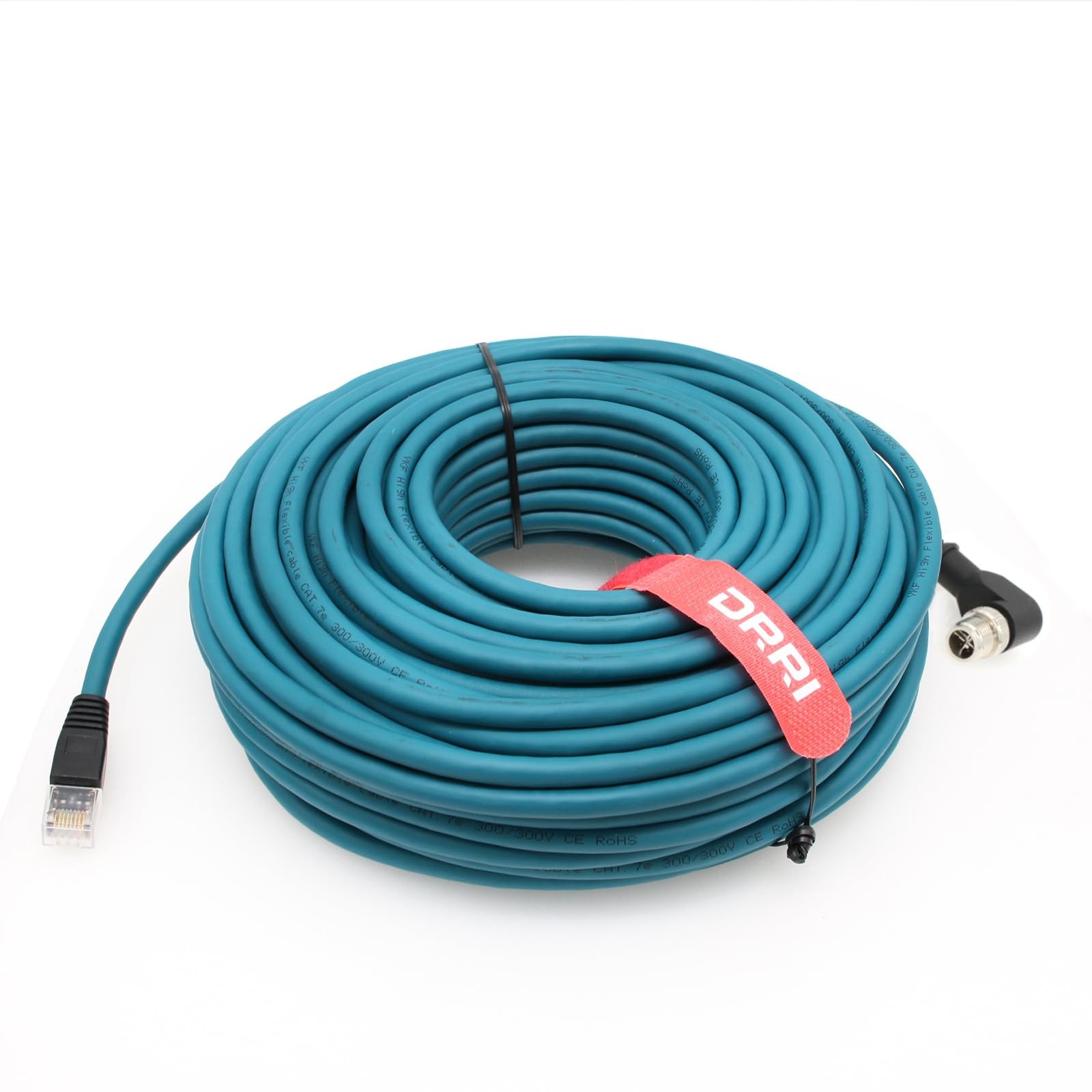 Drri Right Angle M12 X-Coded 8 Pole To Rj45 Industrial Ethernet Cat 7E Cable