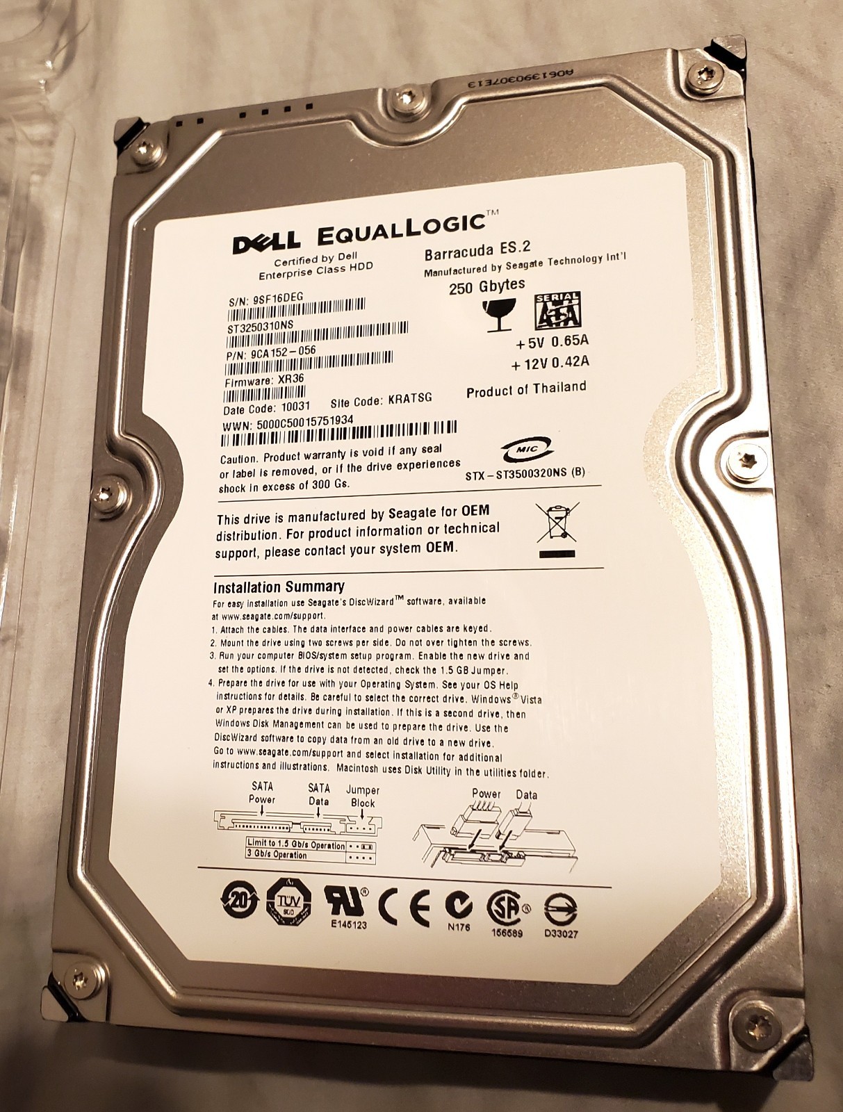DELL ~ EQUALLOGIC BARACUDA ES.2 SEAGATE 250 GBYTES 9CA152-056 ~ HARD DRIVE - NIP