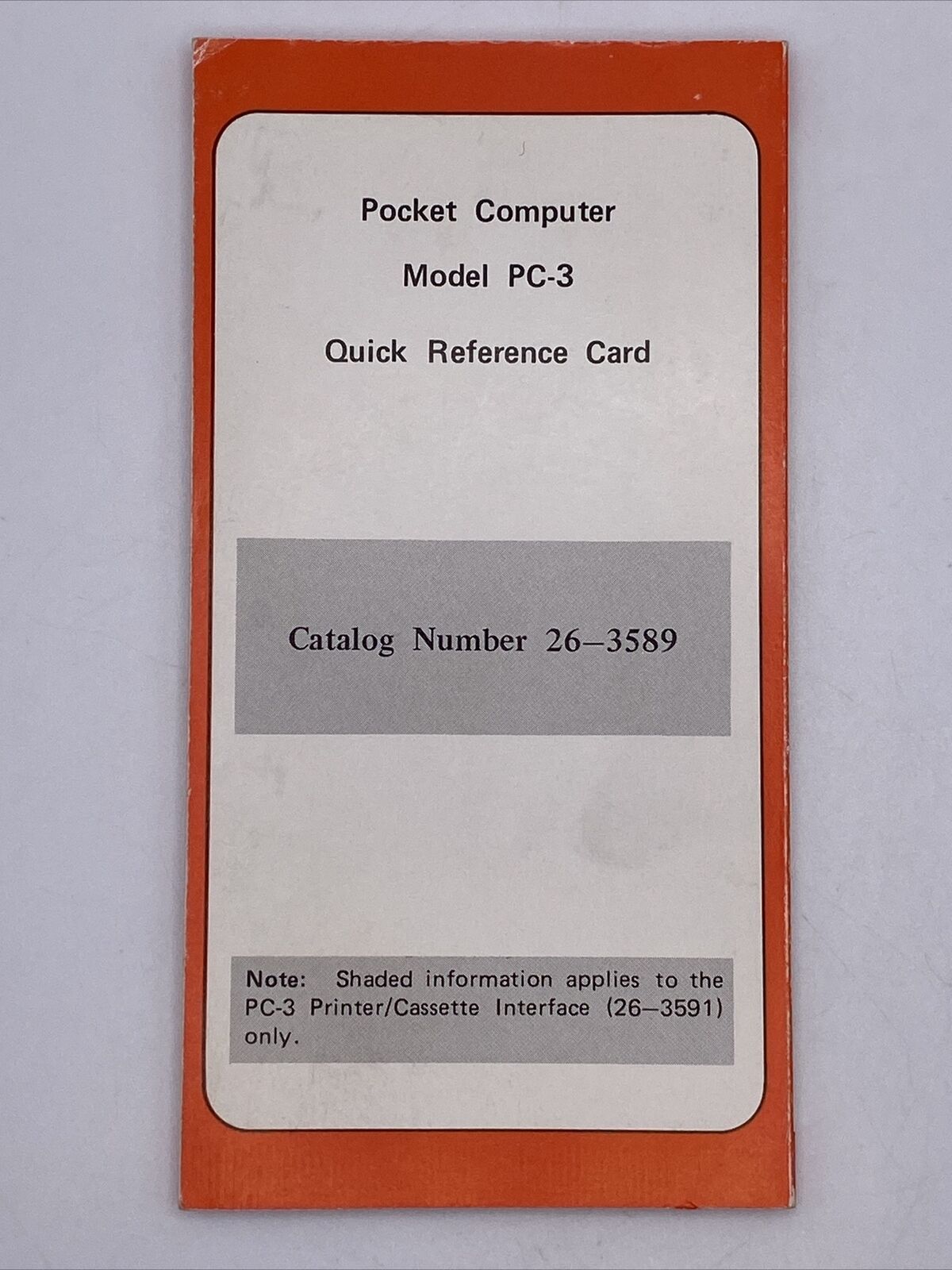 Vintage TANDY PC-3 (Sharp PC-1251) Pocket Computer Quick Reference Guide 26-3589