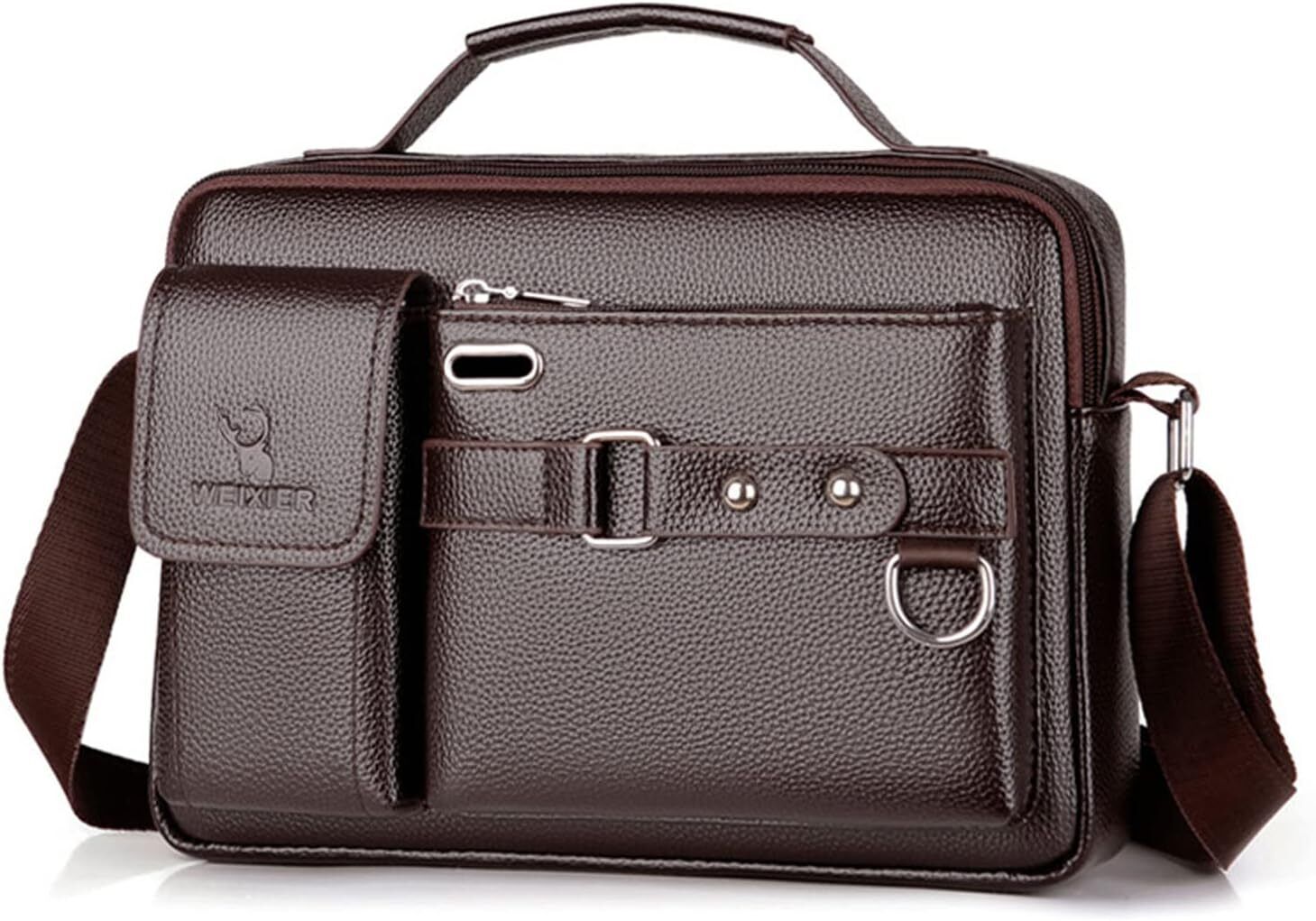 Retro Briefcase Men Messenger Bag PU Leather Handbag Brown 