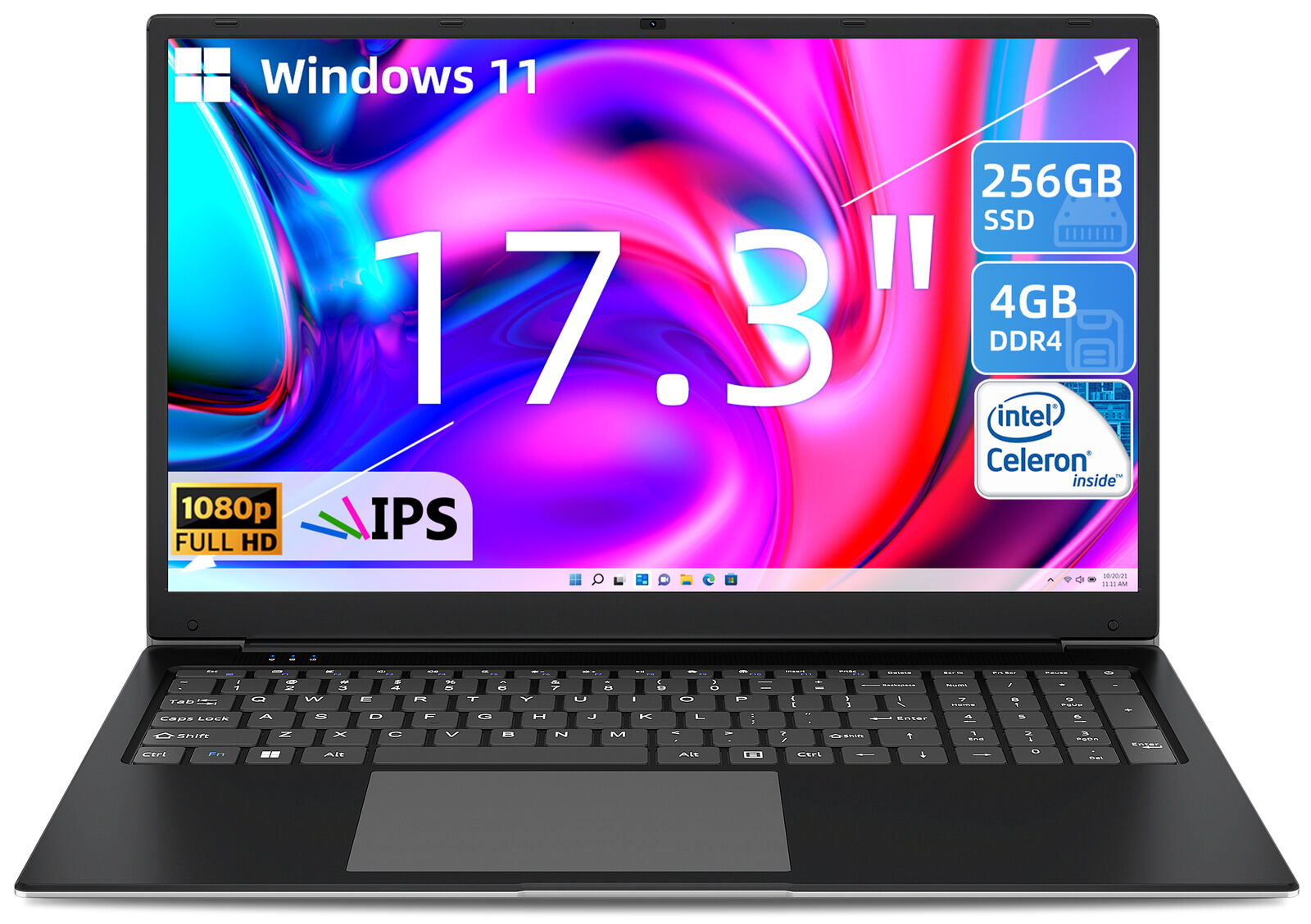 SGIN Laptop 17.3 Inch Laptops 4GB RAM 256GB SSD FHD IPS 2.4/5G WiFi BT5.0 USB 