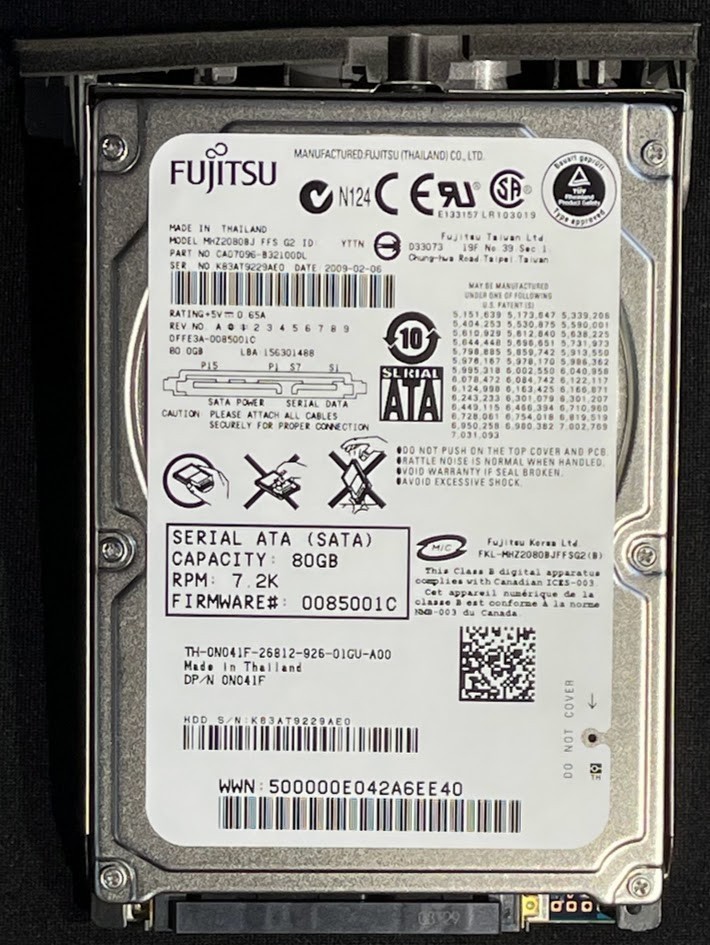 Dell / Fujitsu 80GB 7200RPM 2.5" SATA Hard Drive / MHZ2080BJ / N041F / RJ042