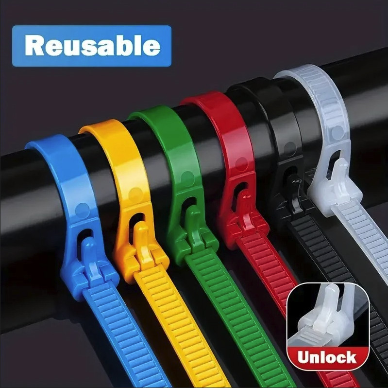 100pcs Reusable Nylon Cable Ties 3.6x150mm Removable Wire Organizer Set - NEW