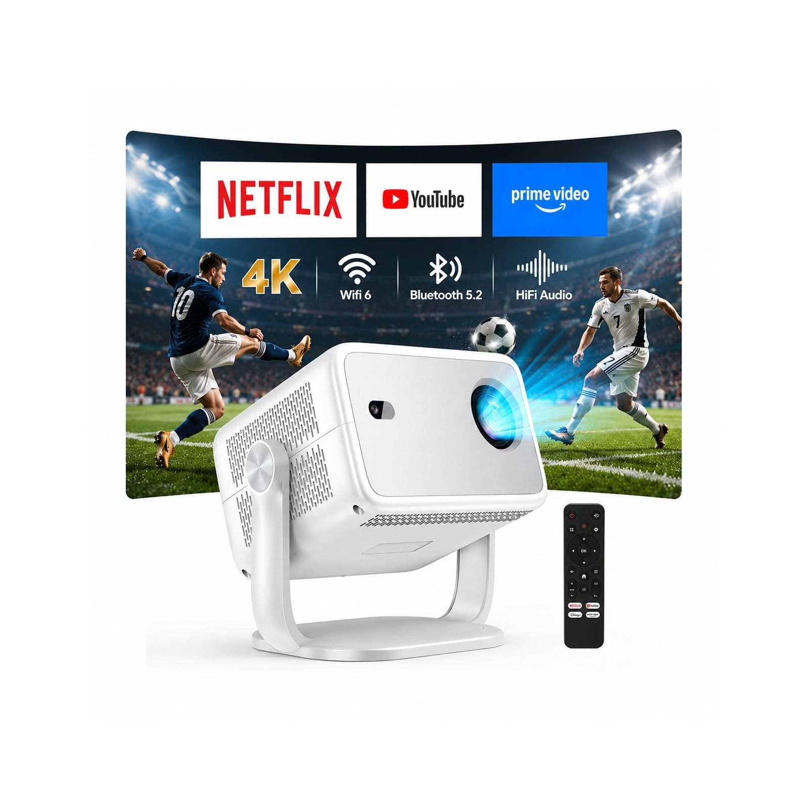 Outdoor Projector with WiFi and Bluetooth, 3500 Brightness 4K Support Silver