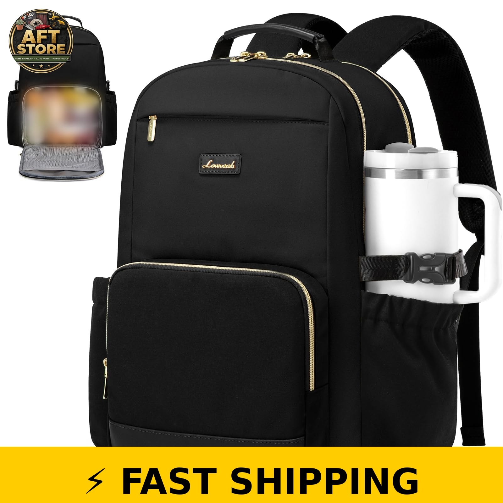 LOVEVOOK Insulated Lunch Backpack for 15.6 Inch Laptop - Black